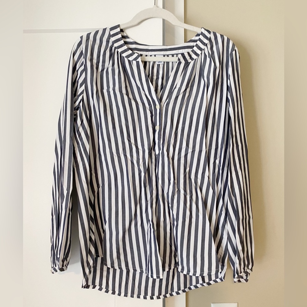 Old Navy | White and Blue Striped Blouse | M